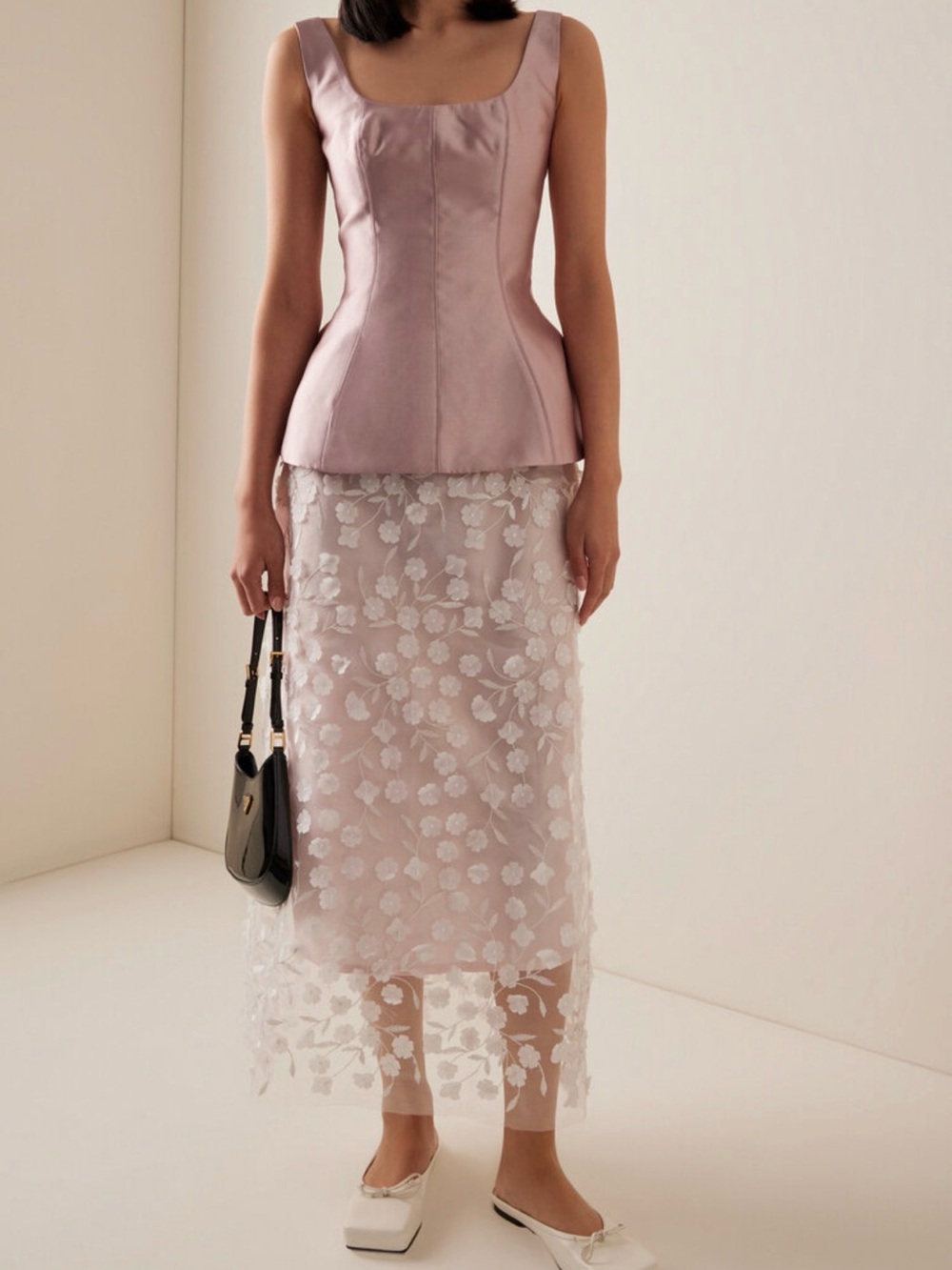 Marlies Grace Heather Floral-Appliquéd Tulle Midi Skirt
